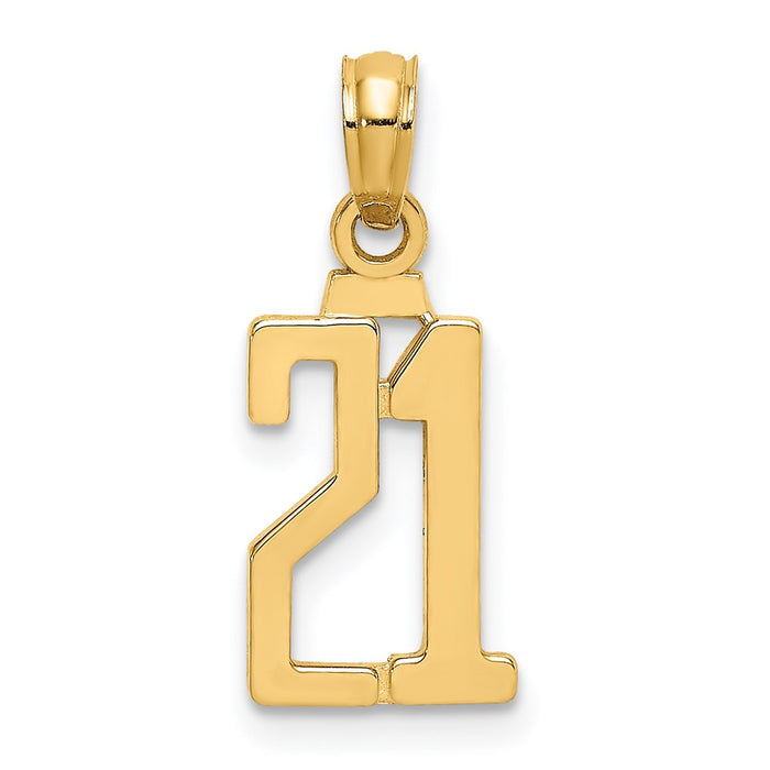 Million Charms 14k Polished Number 21 Pendant, Graduation, Birthday, Anniversary Necklace Charm
