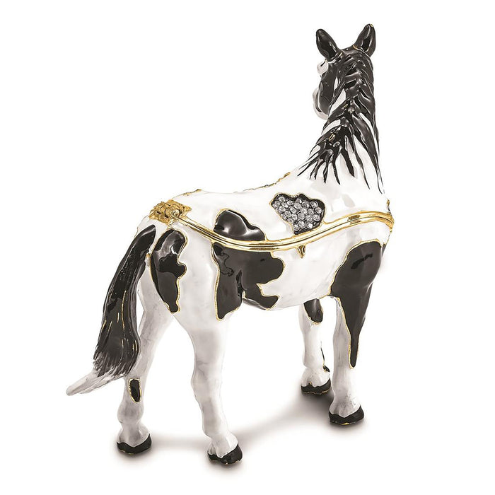 Jere Luxury Giftware Pewter Bejeweled Crystals Gold-Tone Enameled Alpha Paint Horse Trinket Container w Matching 18 Inch Necklace