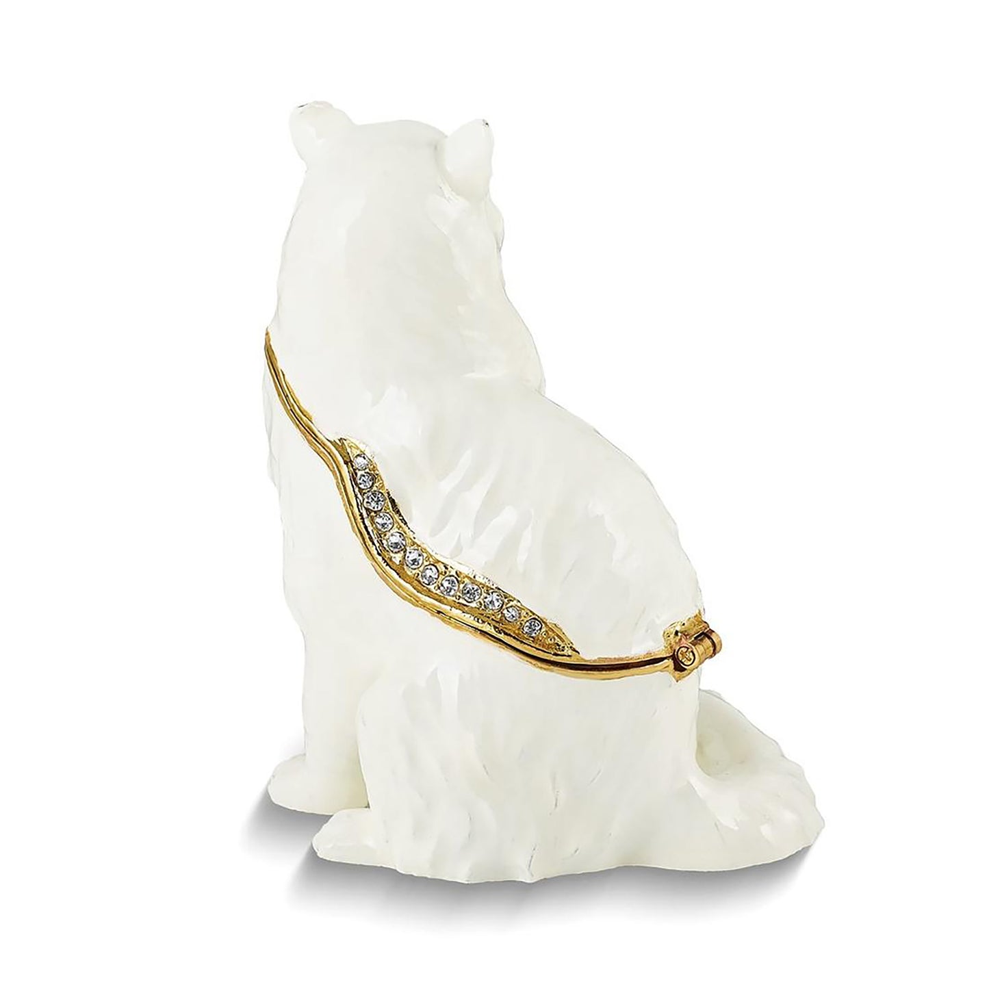 Pewter Bejeweled Crystals Gold-Tone Enameled Missy White Cat Trinket Container Bejeweled Trinket Box with Matching 18 Inch Necklace, Hand Painted Enameled Collectible Gift