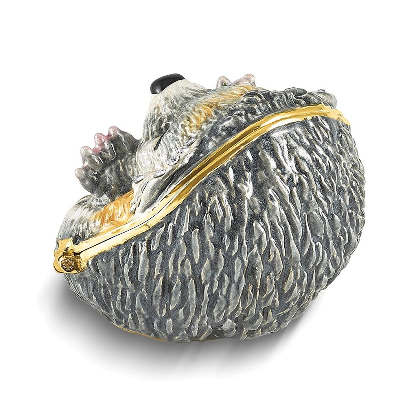 Bejeweled Hillary Balled Up Hedgehog Trinket Container Bejeweled Trinket Box with Matching 18 Inch Necklace, Hand Painted Enameled Collectible Gift