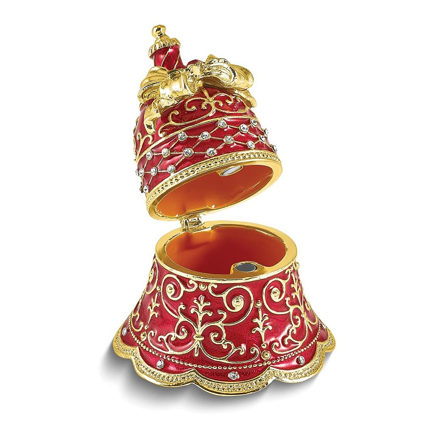 Bejeweled Belle Festive Bell Trinket Container Bejeweled Trinket Box with Matching 18 Inch Necklace, Hand Painted Enameled Collectible Gift