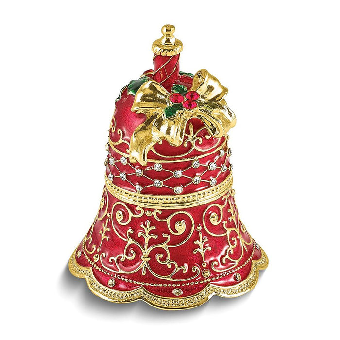 Jere Luxury Giftware Bejeweled Belle Festive Bell Trinket Container w Matching 18 Inch Necklace & Ring Insert