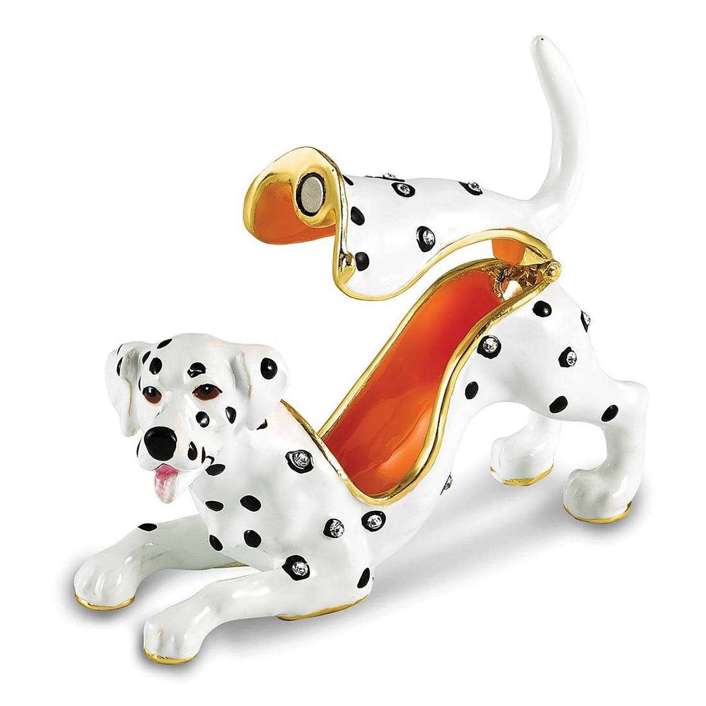 Bejeweled Spot Dalmation Trinket Container Bejeweled Trinket Box with Matching 18 Inch Necklace, Hand Painted Enameled Collectible Gift