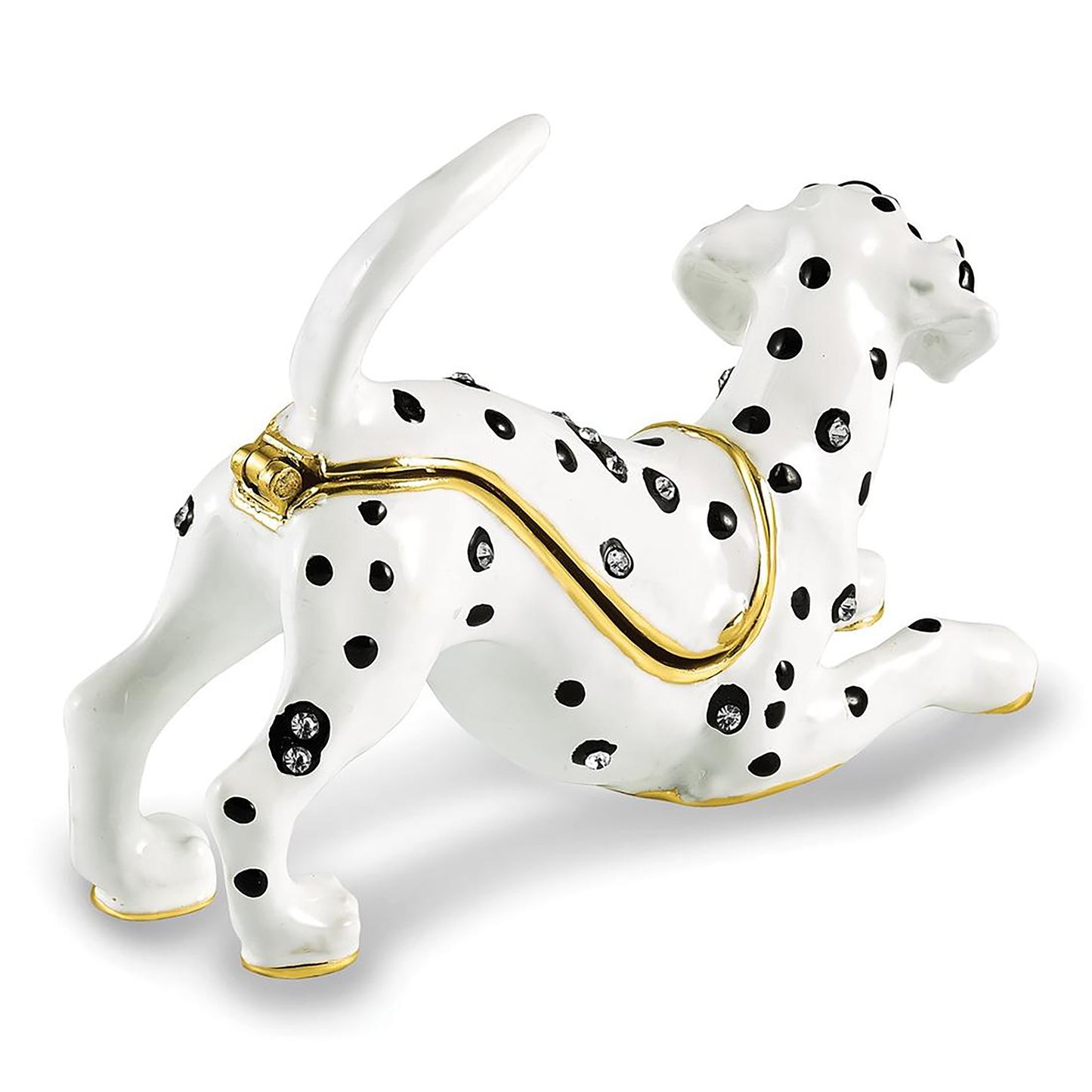 Bejeweled Spot Dalmation Trinket Container Bejeweled Trinket Box with Matching 18 Inch Necklace, Hand Painted Enameled Collectible Gift