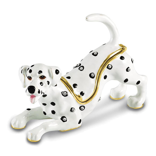 Bejeweled Spot Dalmation Trinket Container Bejeweled Trinket Box with Matching 18 Inch Necklace, Hand Painted Enameled Collectible Gift