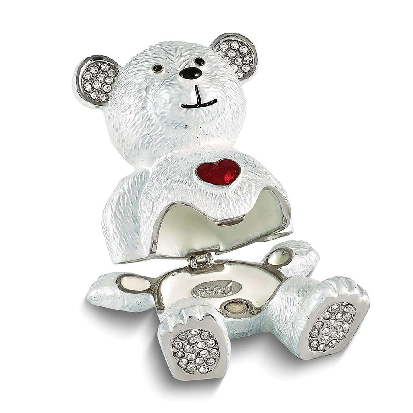 Bejeweled Harvey Bear w Heart Trinket Container Bejeweled Trinket Box with Matching 18 Inch Necklace, Hand Painted Enameled Collectible Gift