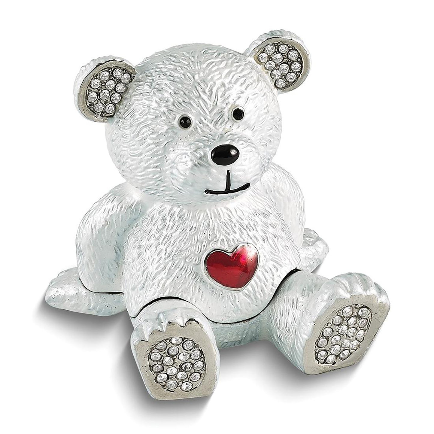 Bejeweled Harvey Bear w Heart Trinket Container Bejeweled Trinket Box with Matching 18 Inch Necklace, Hand Painted Enameled Collectible Gift