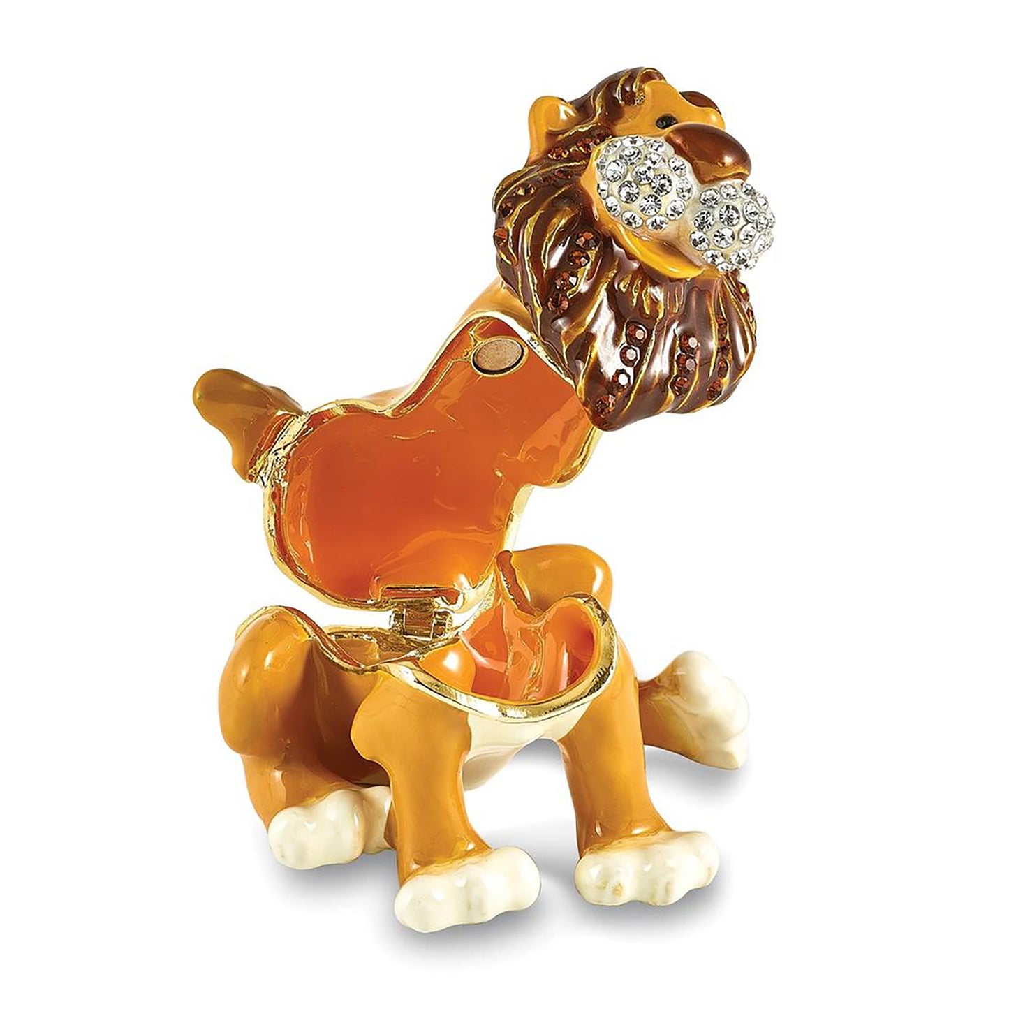 Bejeweled Ari Lion Trinket Container Bejeweled Trinket Box with Matching 18 Inch Necklace, Hand Painted Enameled Collectible Gift