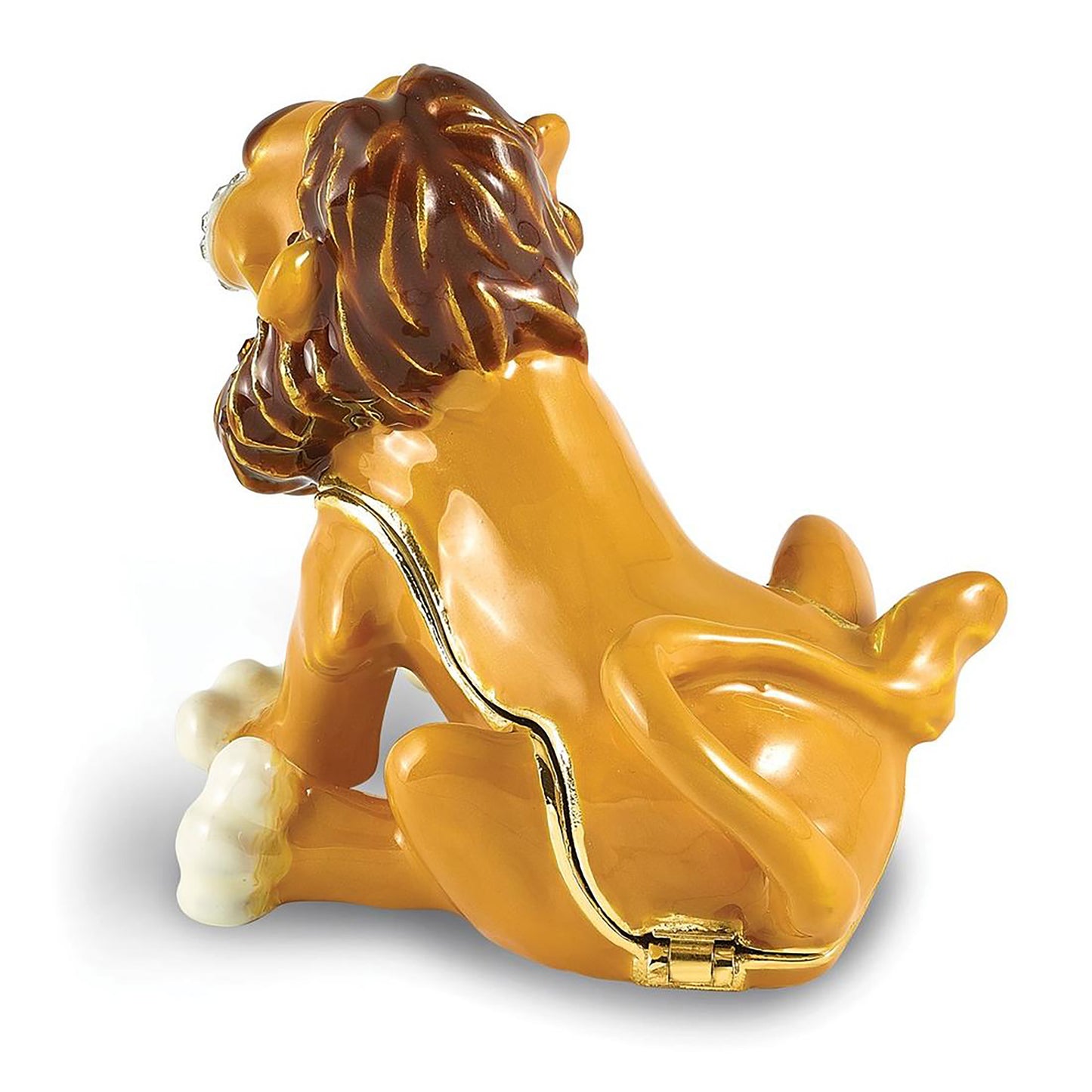 Bejeweled Ari Lion Trinket Container Bejeweled Trinket Box with Matching 18 Inch Necklace, Hand Painted Enameled Collectible Gift