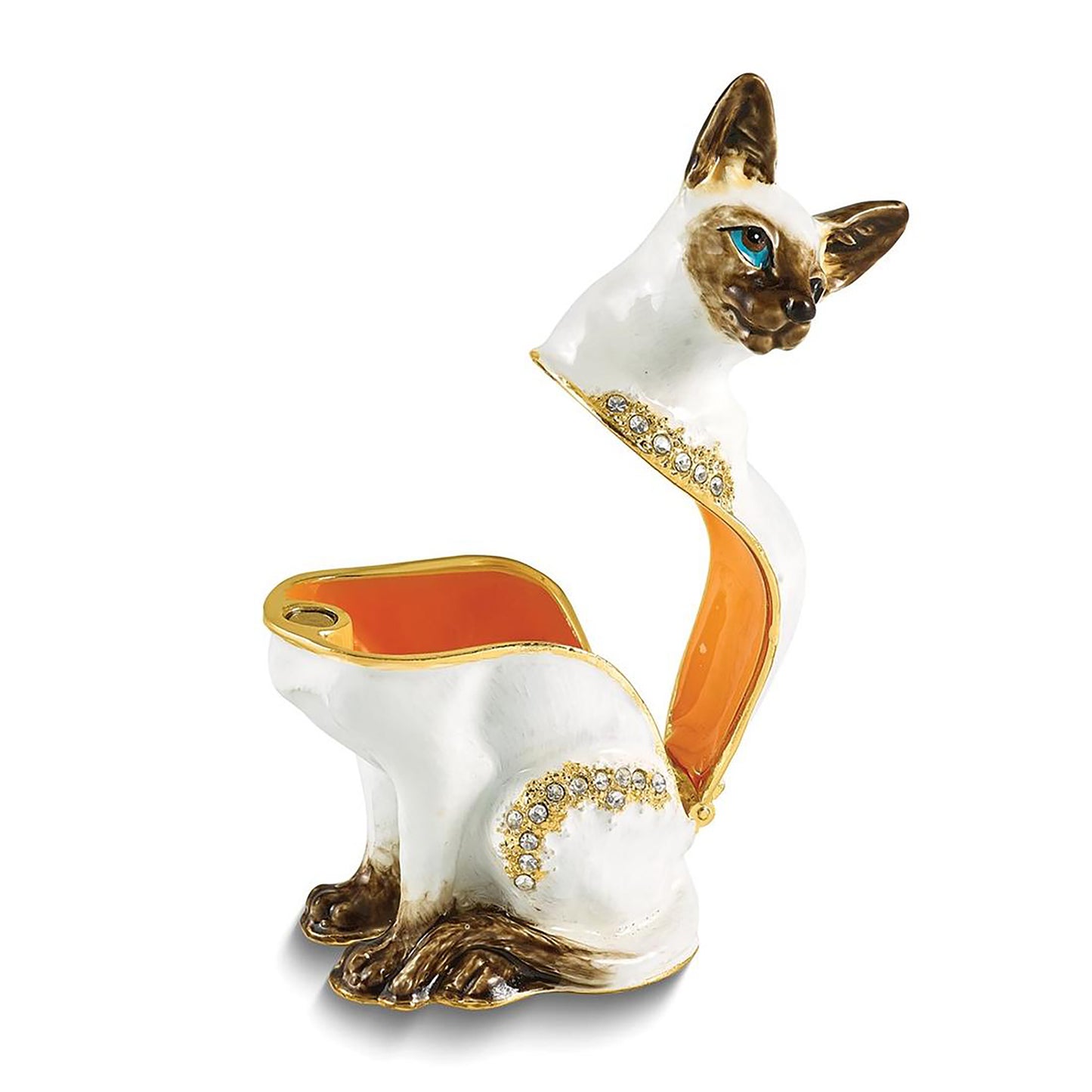 Bejeweled Pip-Marie Siamese Trinket Container Bejeweled Trinket Box with Matching 18 Inch Necklace, Hand Painted Enameled Collectible Gift