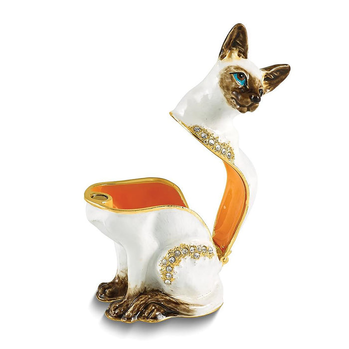 Jere Luxury Giftware Bejeweled Pip-Marie Siamese Trinket Container w Matching 18 Inch Necklace