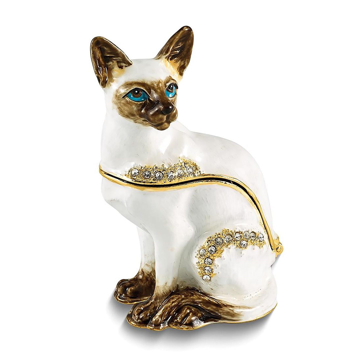 Bejeweled Pip-Marie Siamese Trinket Container Bejeweled Trinket Box with Matching 18 Inch Necklace, Hand Painted Enameled Collectible Gift
