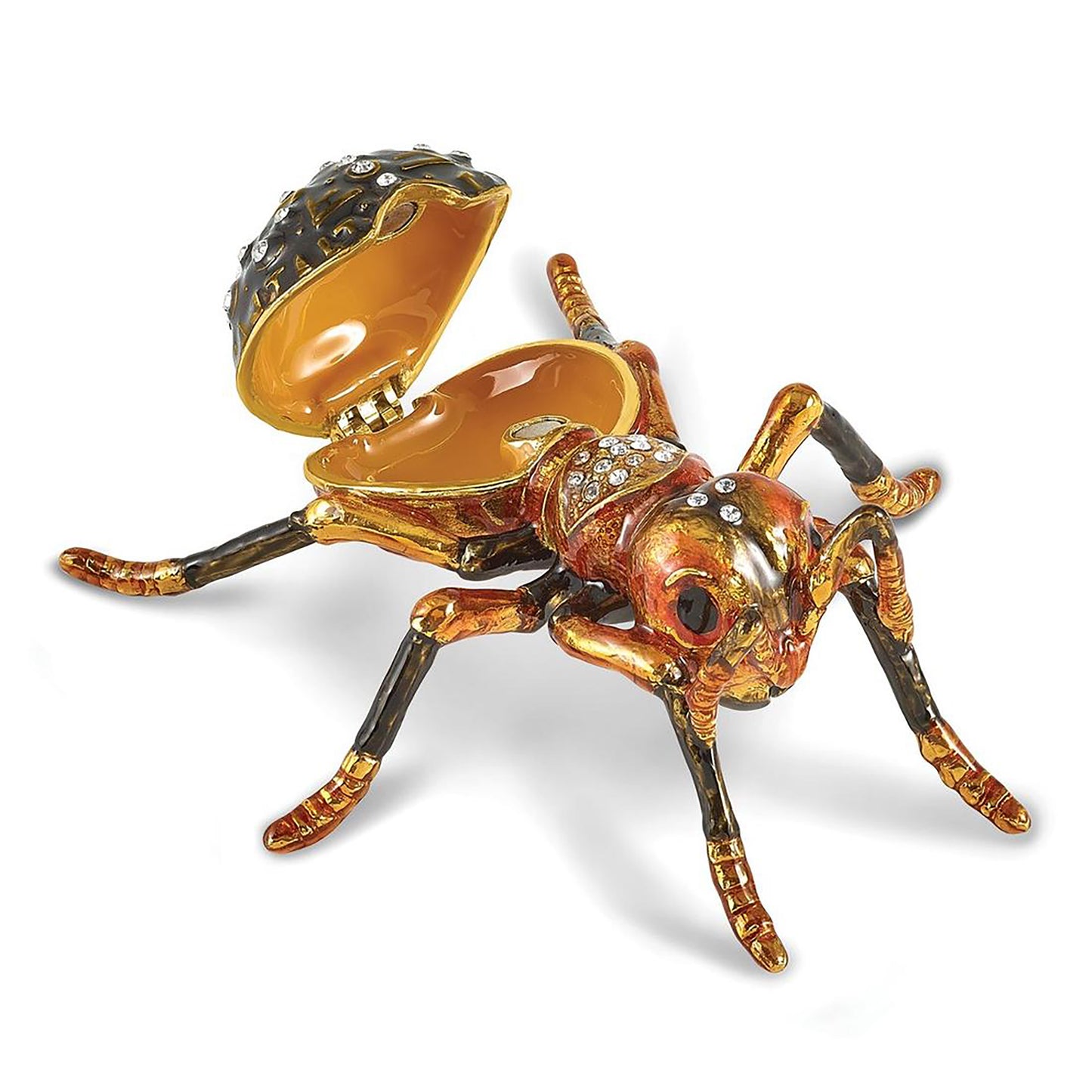 Bejeweled Ember Red Ant Trinket Container Bejeweled Trinket Box with Matching 18 Inch Necklace, Hand Painted Enameled Collectible Gift