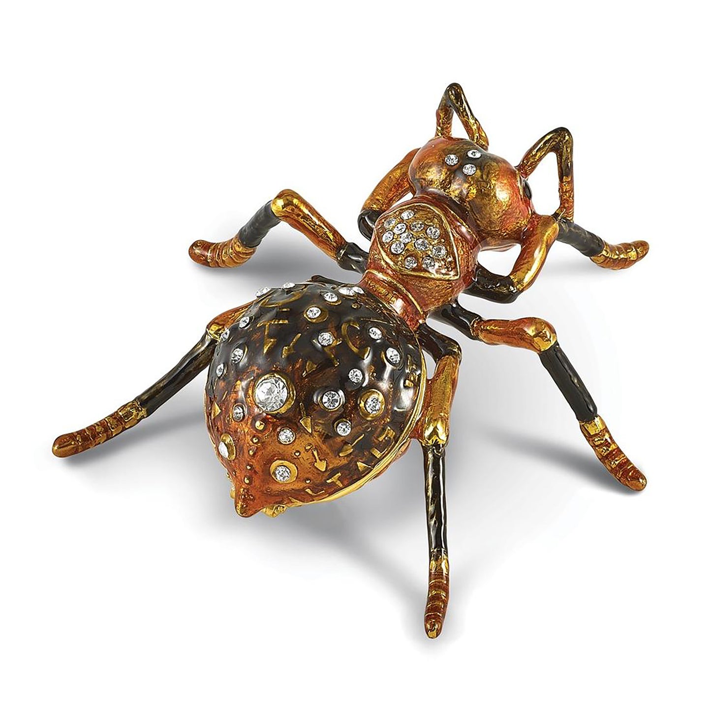 Bejeweled Ember Red Ant Trinket Container Bejeweled Trinket Box with Matching 18 Inch Necklace, Hand Painted Enameled Collectible Gift