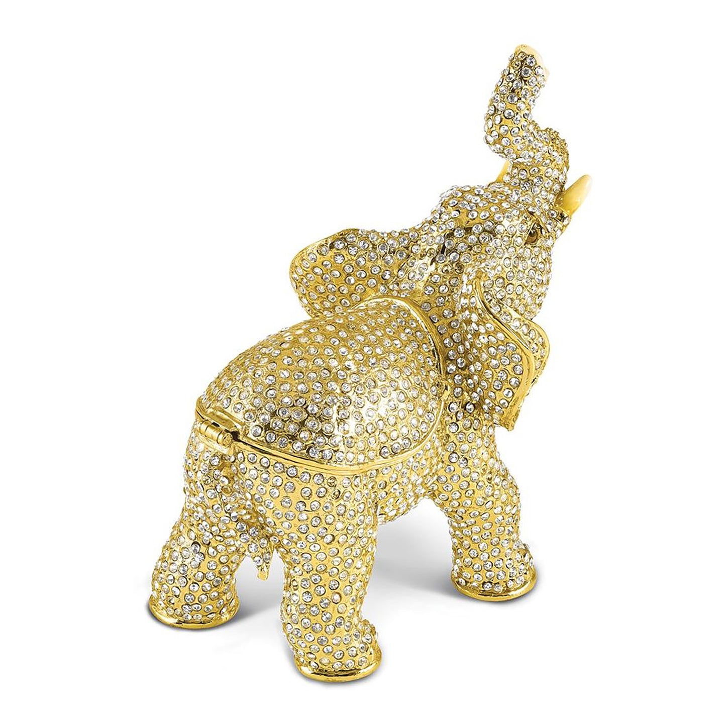 Bejeweled Hanno Gold-Tone Elephant Trinket Container Bejeweled Trinket Box with Matching 18 Inch Necklace, Hand Painted Enameled Collectible Gift