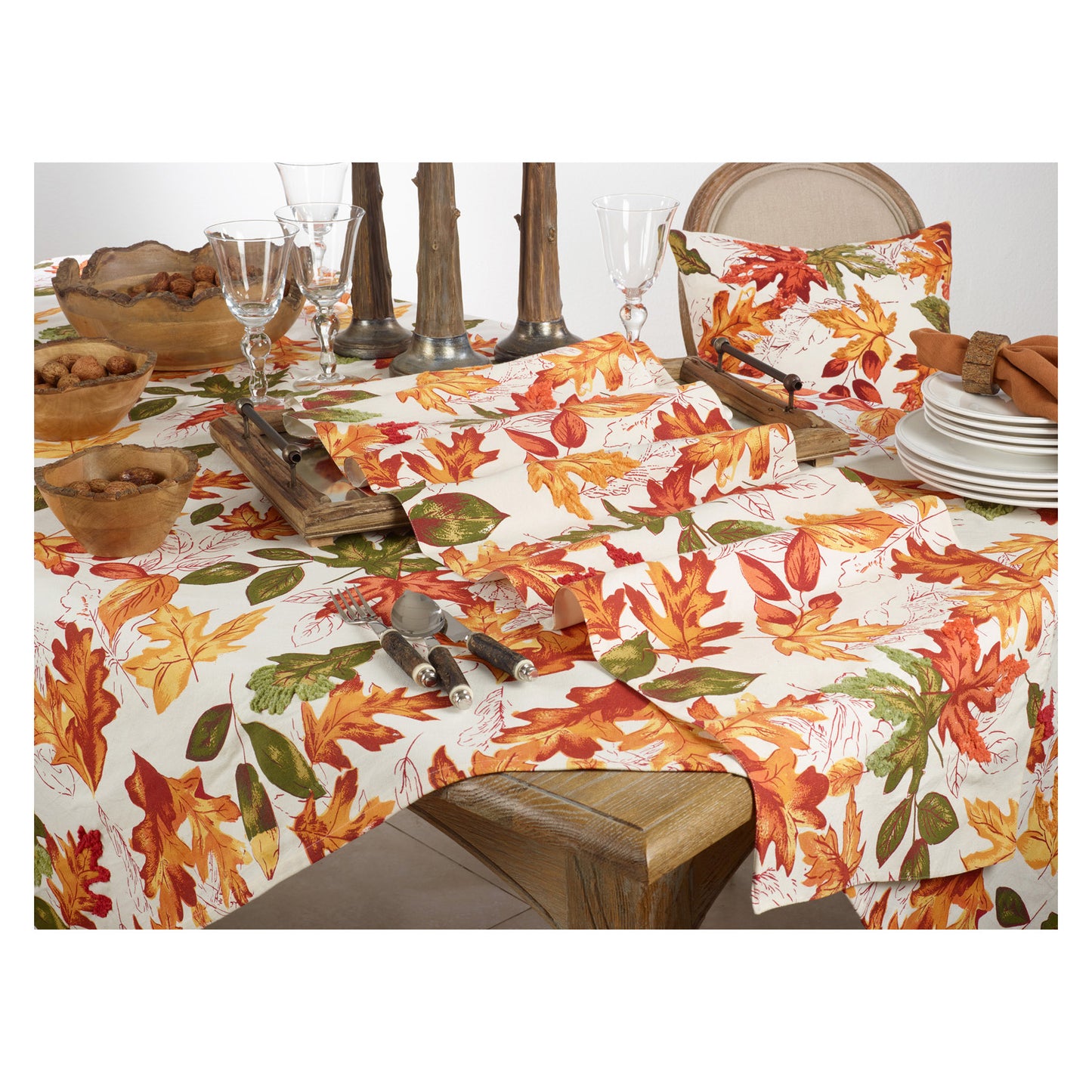 Orange Embroidered Autumn Fall Leaves Holiday Thanksgiving Pillows, 100% cotton