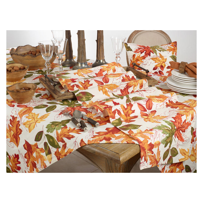 Orange Embroidered Autumn Fall Leaves Holiday Thanksgiving Table Linens, 100% cotton