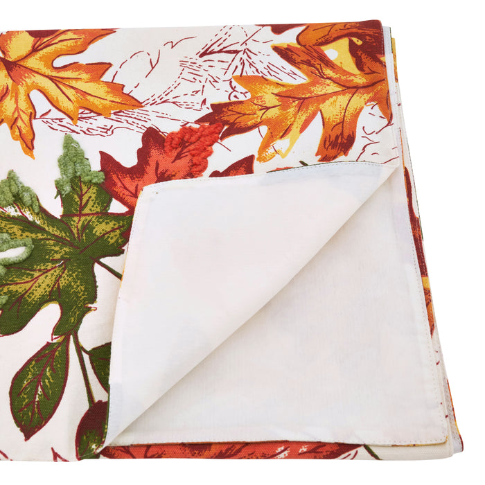 Orange Embroidered Autumn Fall Leaves Holiday Thanksgiving Table Linens, 100% cotton