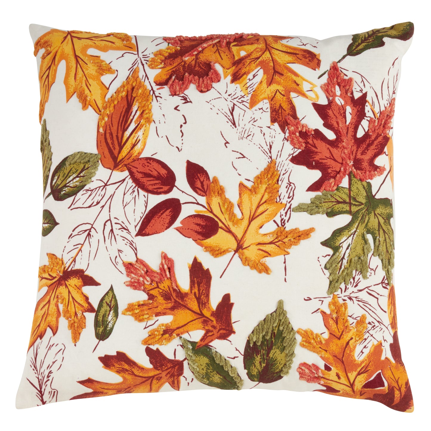 Orange Embroidered Autumn Fall Leaves Holiday Thanksgiving Pillows, 100% cotton