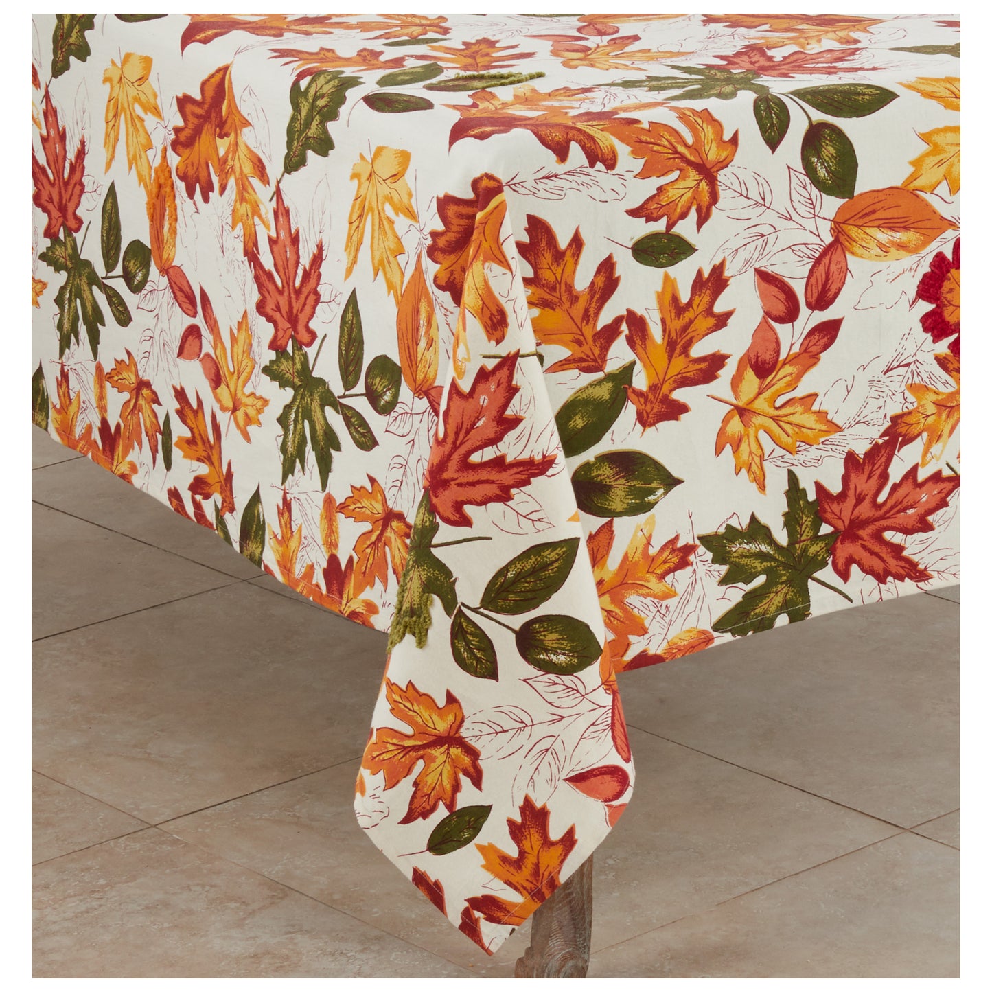Orange Embroidered Autumn Fall Leaves Holiday Thanksgiving Table Linens, 100% cotton