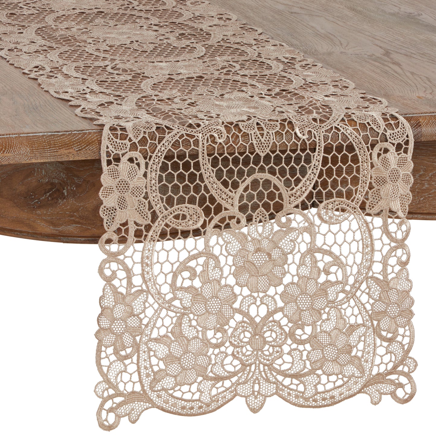 Ecru Beige Classic Vintage Style Fancy Special Decorative All Over Lace Table Linens, 100% polyester (Choose Size)