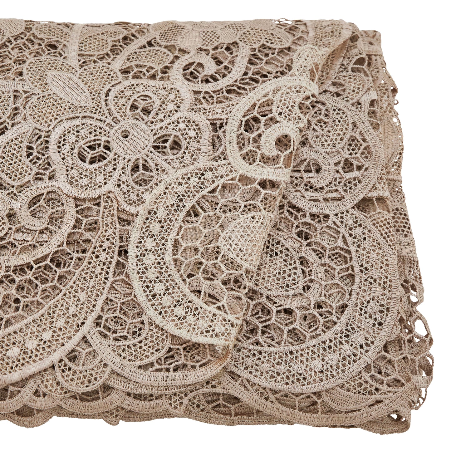 Ecru Beige Classic Vintage Style Fancy Special Decorative All Over Lace Table Linens, 100% polyester (Choose Size)