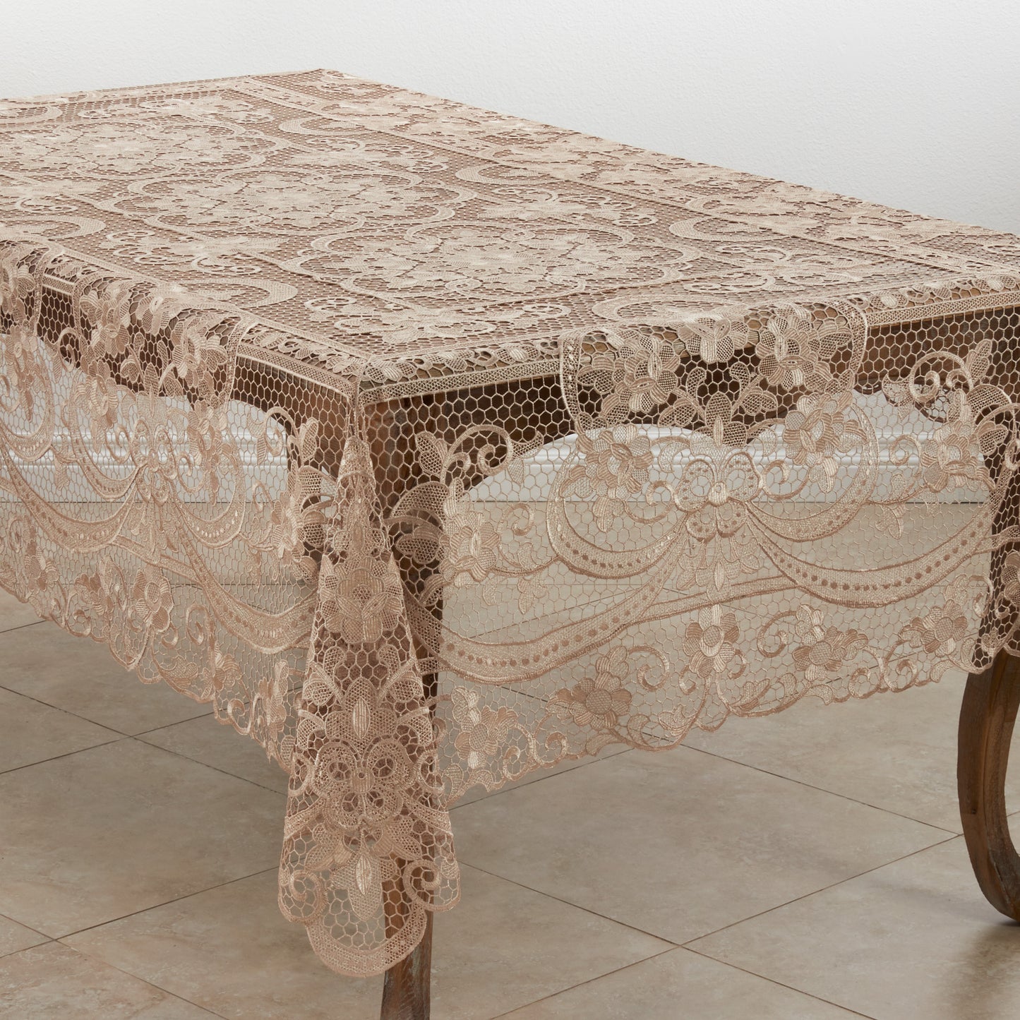 Ecru Beige Classic Vintage Style Fancy Special Decorative All Over Lace Table Linens, 100% polyester (Choose Size)
