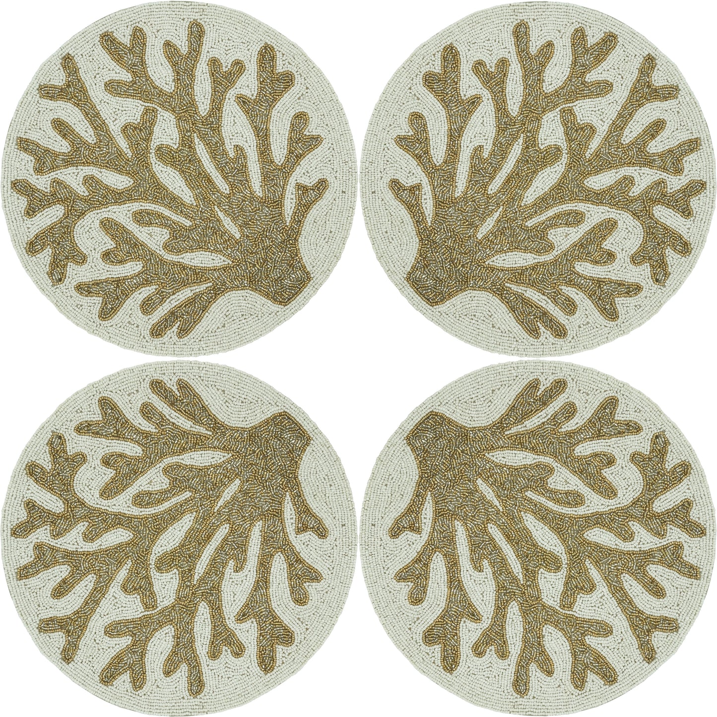 Occasion Gallery Nautical Sealife Themed Gold-tone Sea Shell and Coral Reef Beaded Runners and Placemats