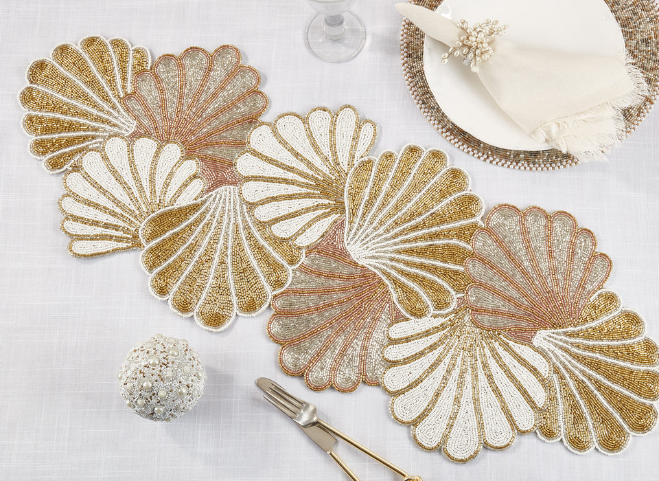 Occasion Gallery Nautical Sealife Themed Gold-tone Sea Shell and Coral Reef Beaded Runners and Placemats