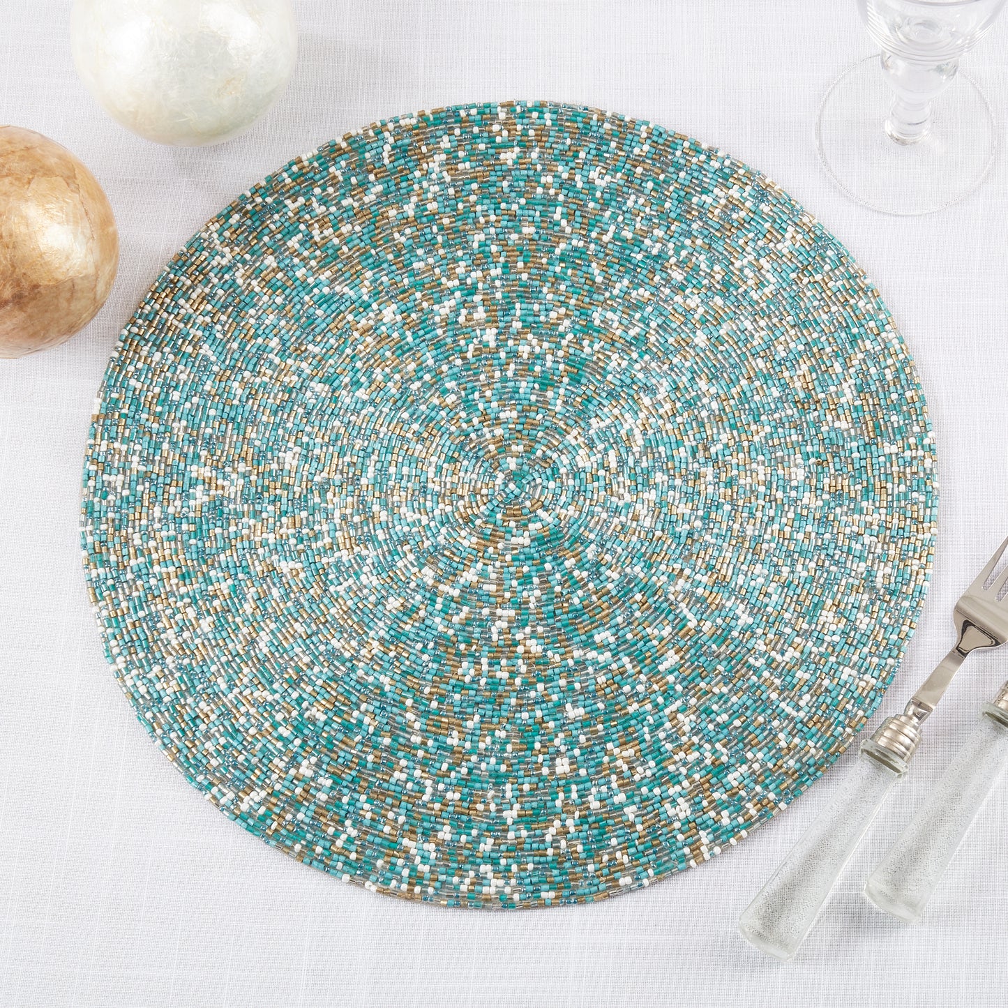 Occasion Gallery Nautical Sealife Themed Aqua Blue Beaded Runners and Placemats