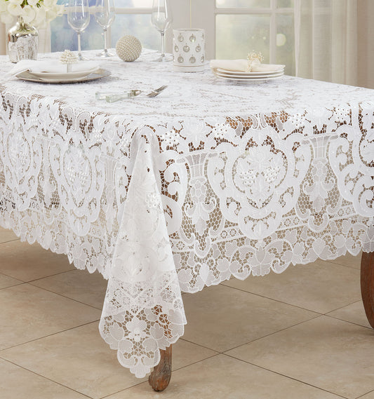 Occasion Gallery Vintage Style White Lace Tablecloths and Table Runner in Various Sizes, Rectangular