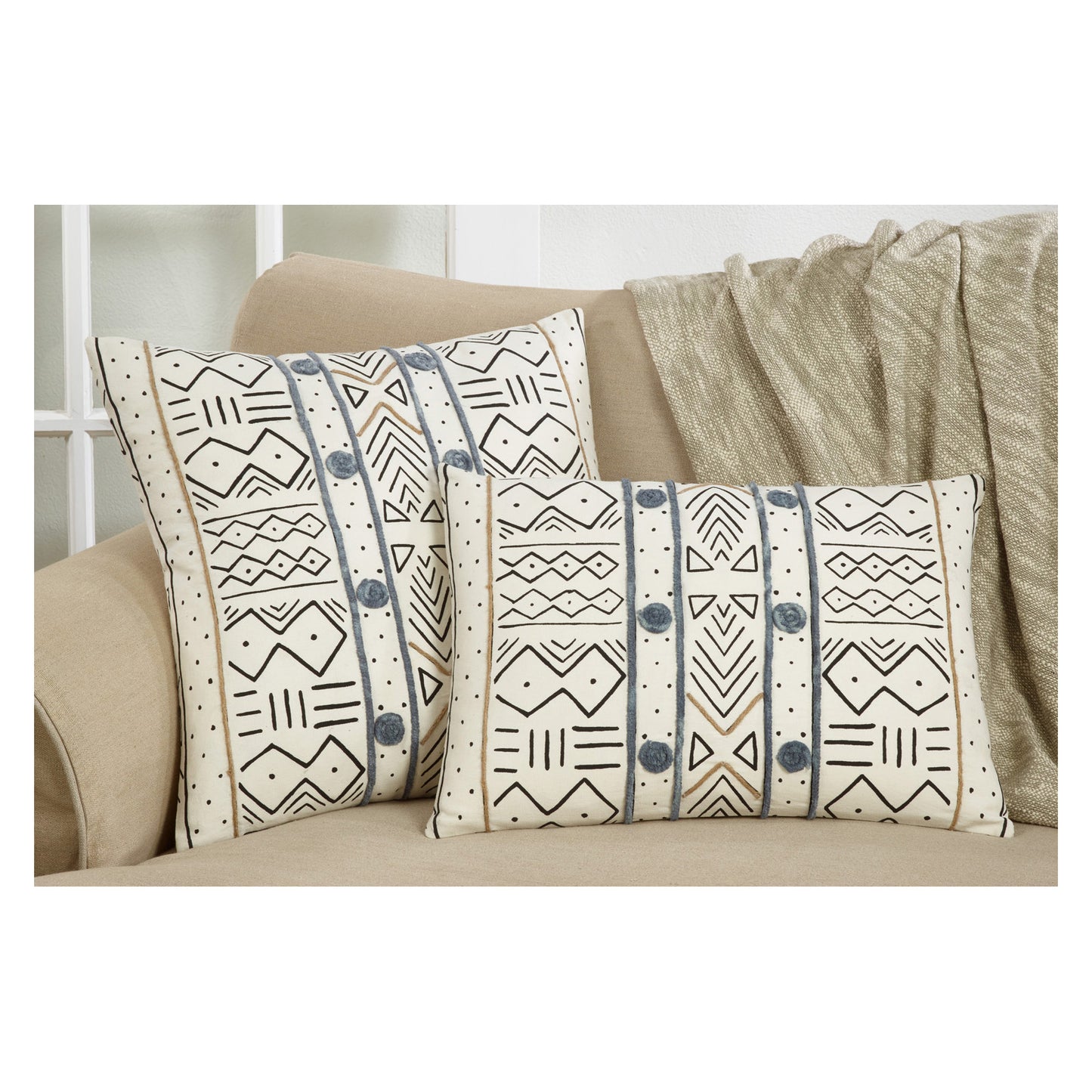 White African Mud Cloth Inspired Pillows, 100% cotton