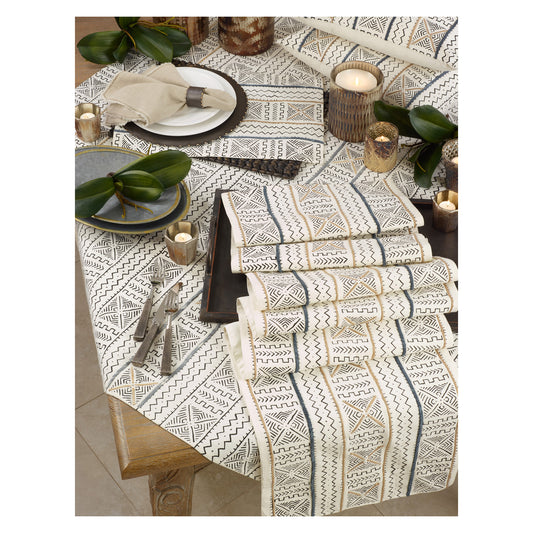White African Mud Cloth Inspired Table Linens, Pillows, Poufs, 100% cotton
