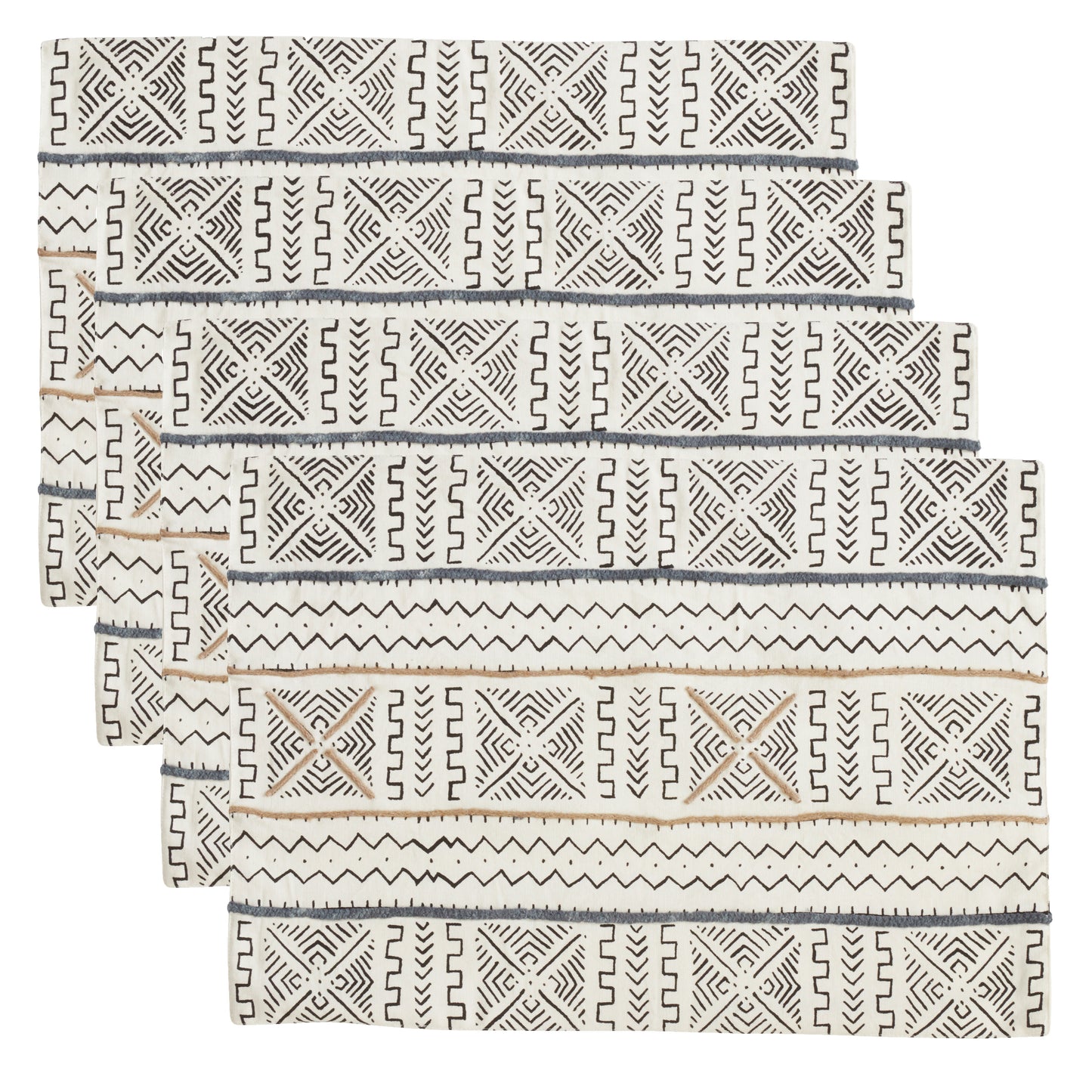 White African Mud Cloth Inspired Table Linens, Pillows, Poufs, 100% cotton