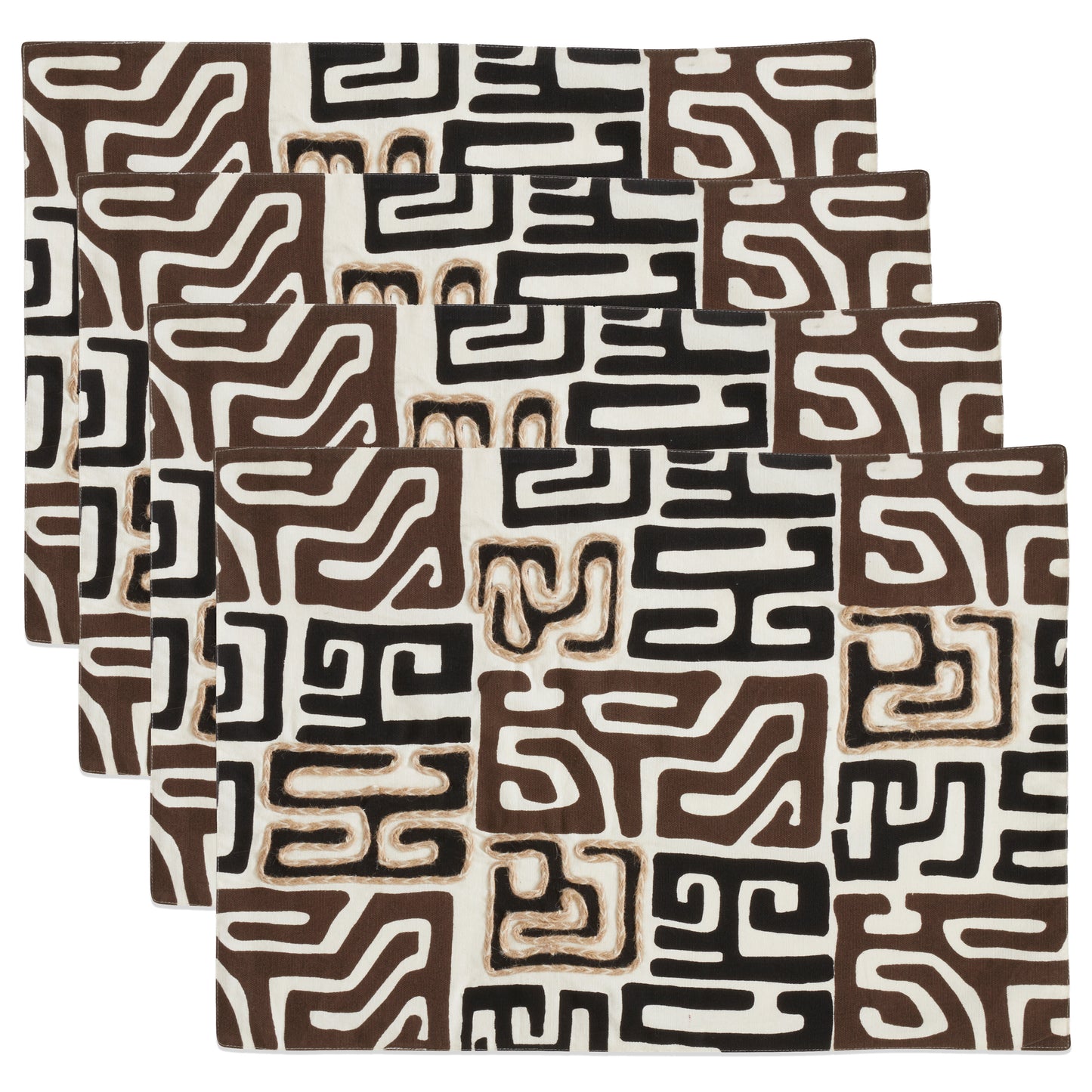 Black African Inspired Kuba Cloth Print Table Linens, 100% cotton