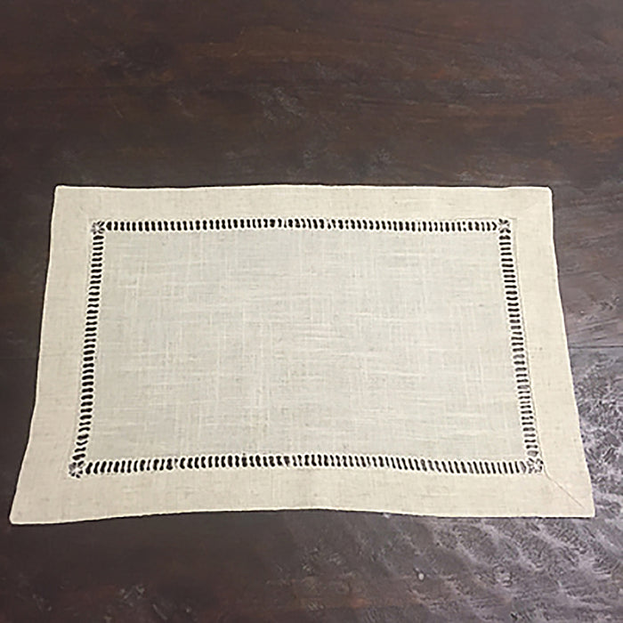 Natural Beige, Classic Tuscany Hemtitch Design Placemats, 14 Inch x 20 Inch (12 Piece Set)