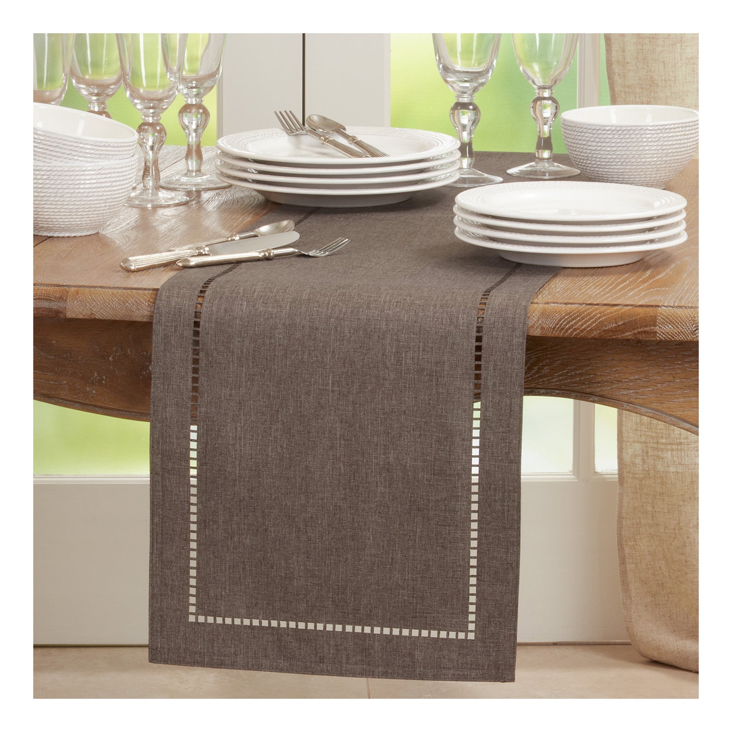 Laser-Cut Hemstitch Table Runners, Available in Various Colors and Sizes