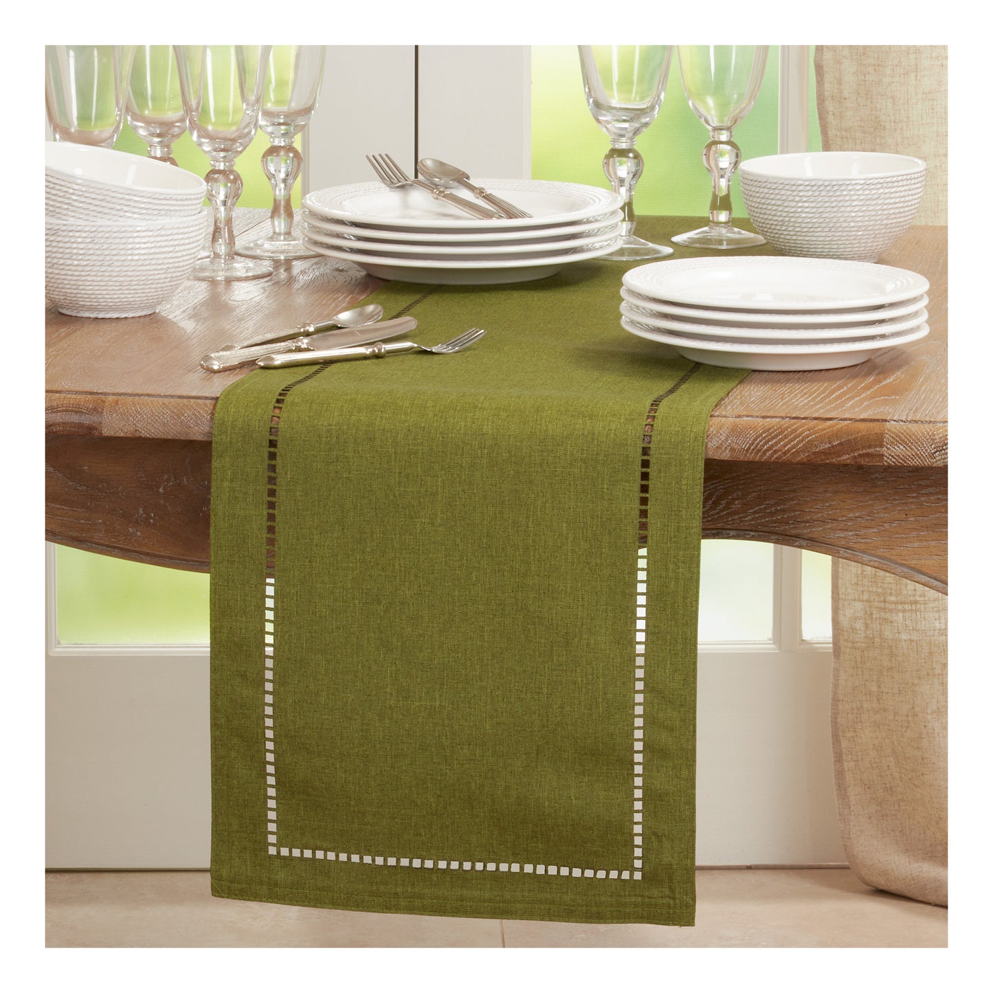 Laser-Cut Hemstitch Table Runners, Available in Various Colors and Sizes