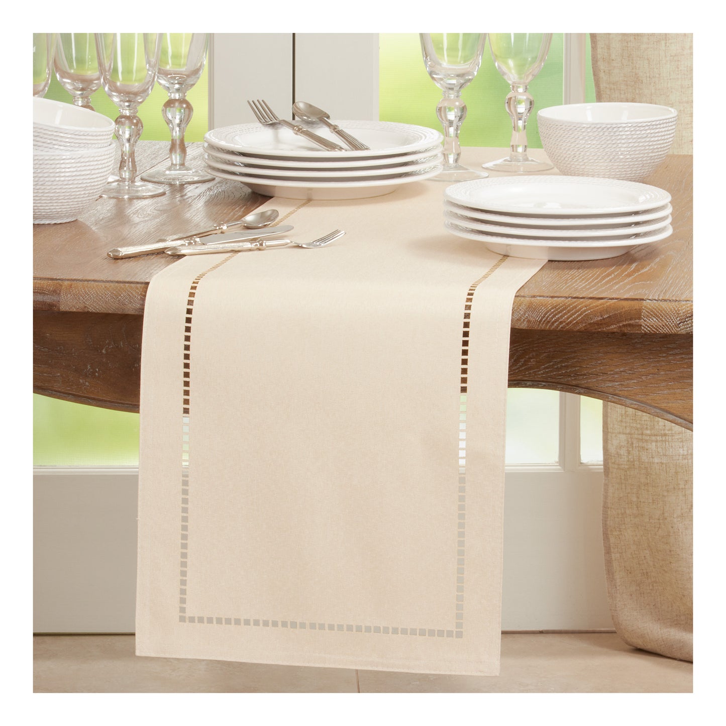 Laser-Cut Hemstitch Table Runners, Available in Various Colors and Sizes