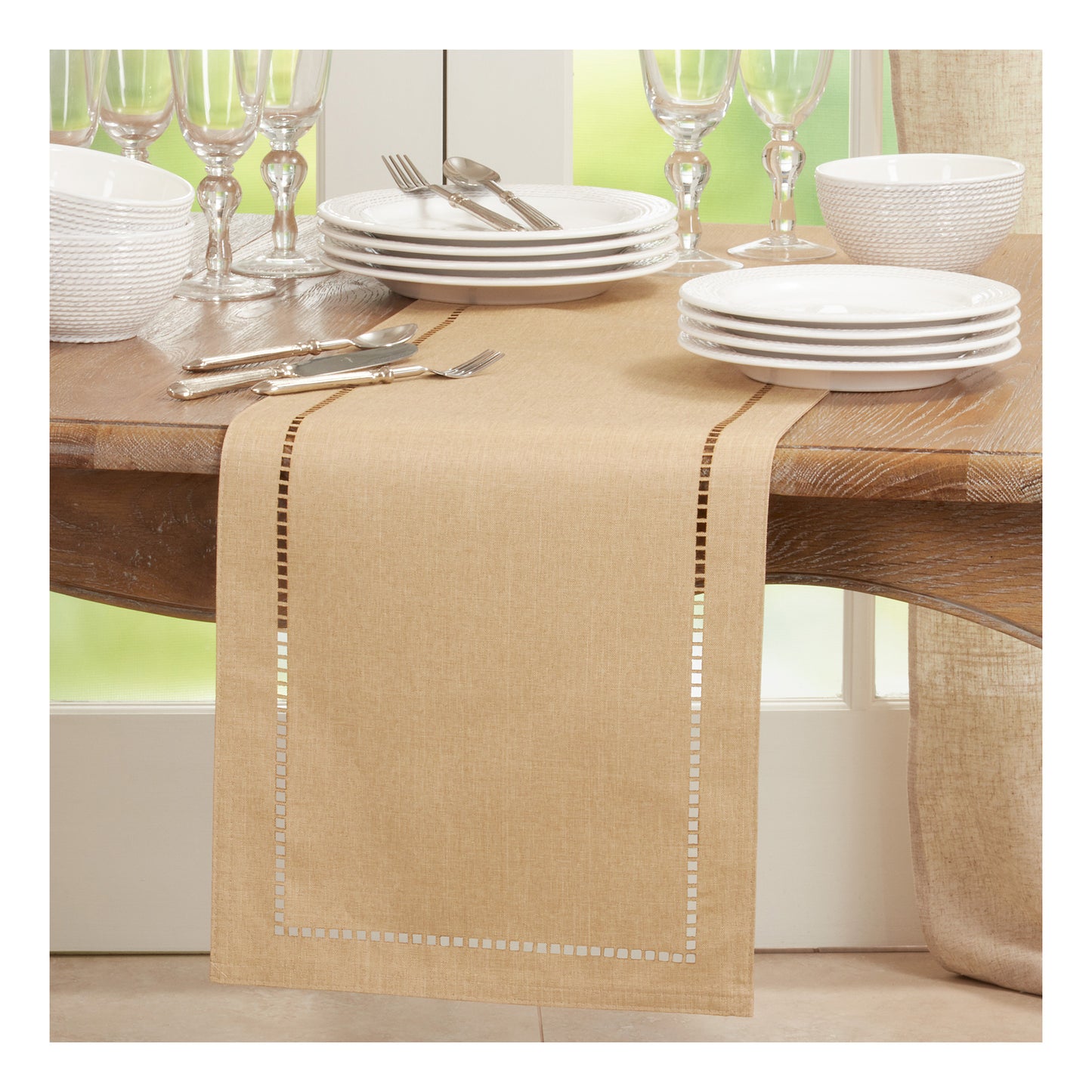 Laser-Cut Hemstitch Table Runners, Available in Various Colors and Sizes