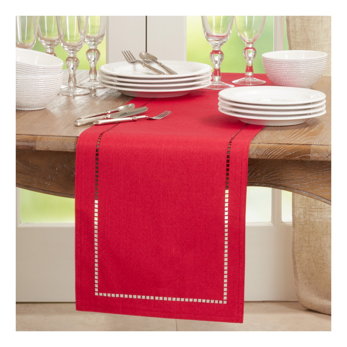 Laser-Cut Hemstitch Table Runners, Available in Various Colors and Sizes