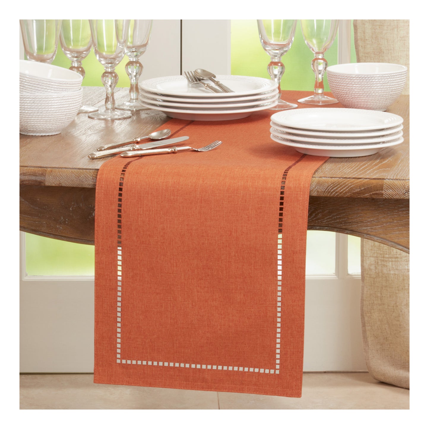 Laser-Cut Hemstitch Table Runners, Available in Various Colors and Sizes