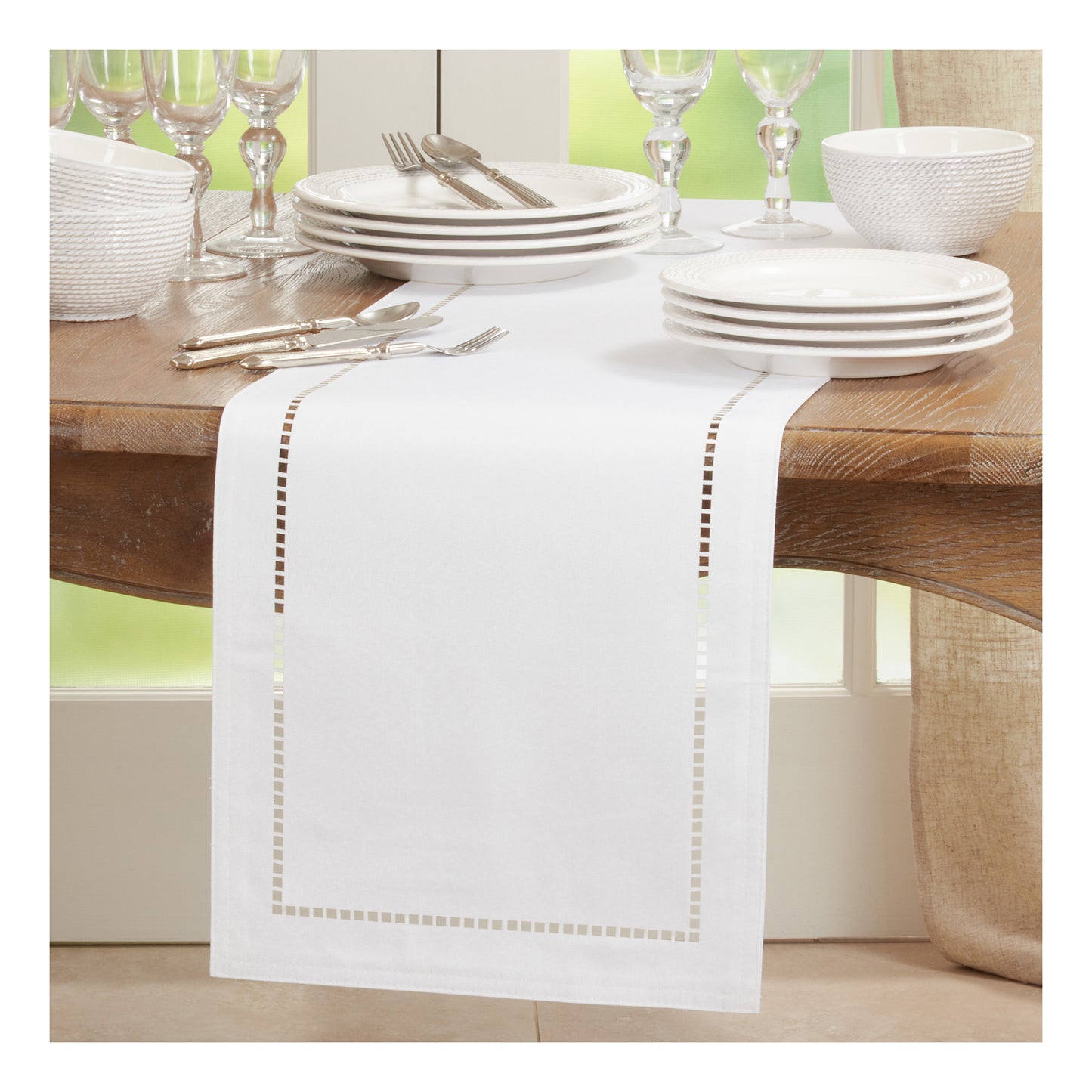 Laser-Cut Hemstitch Table Runners, Available in Various Colors and Sizes