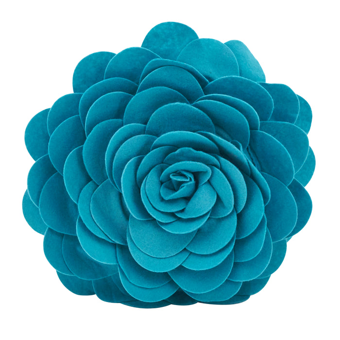 Teal Rose Petal Flower Decorative Felt Throw Pillow - Polyester Filling, 13" Round (1 piece), 100% polyester