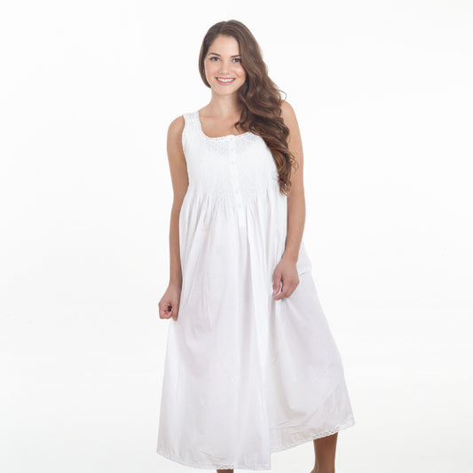 White 100% Cotton Embroidered Nightgown Nightdress