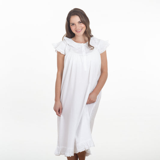 White 100% Cotton  Embroidered Nightgown Nightdress
