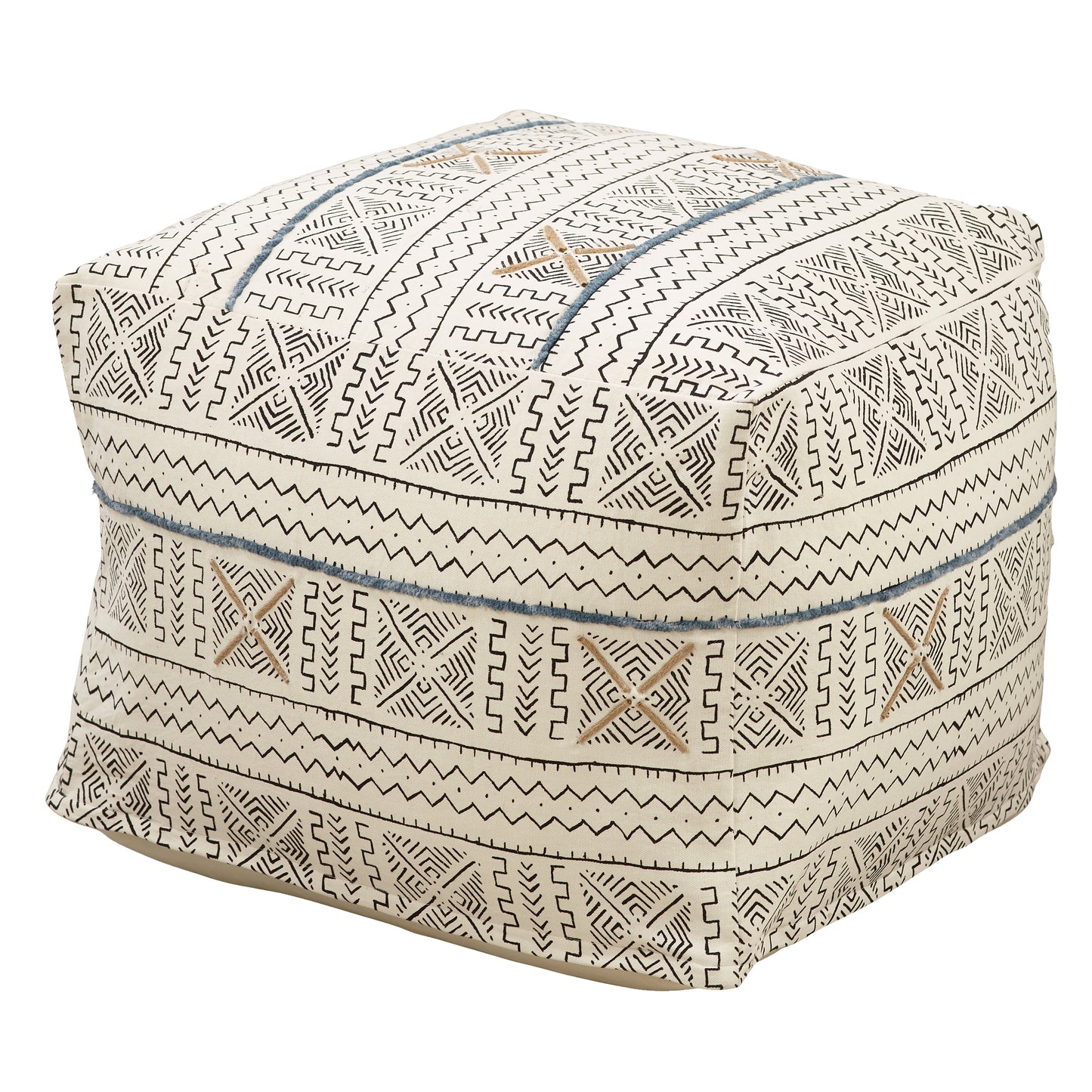 African Inspired Mud Cloth Print Poufs, 100% cotton