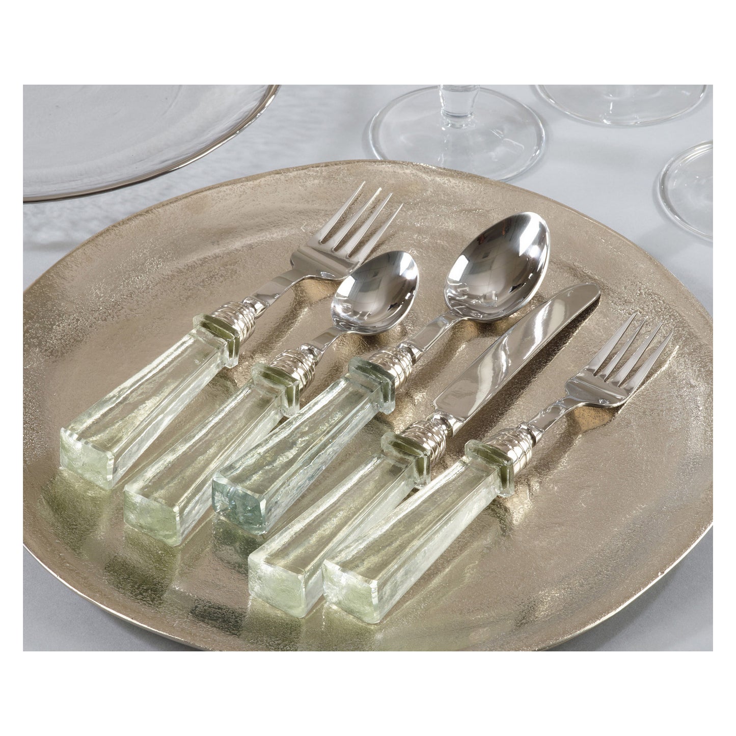 Occasion Gallery Clear Glass Handle Flatware, Cheese Sets, and Cocktail Knife and Fork Sets, Stainless Steel 14/1 - Glass