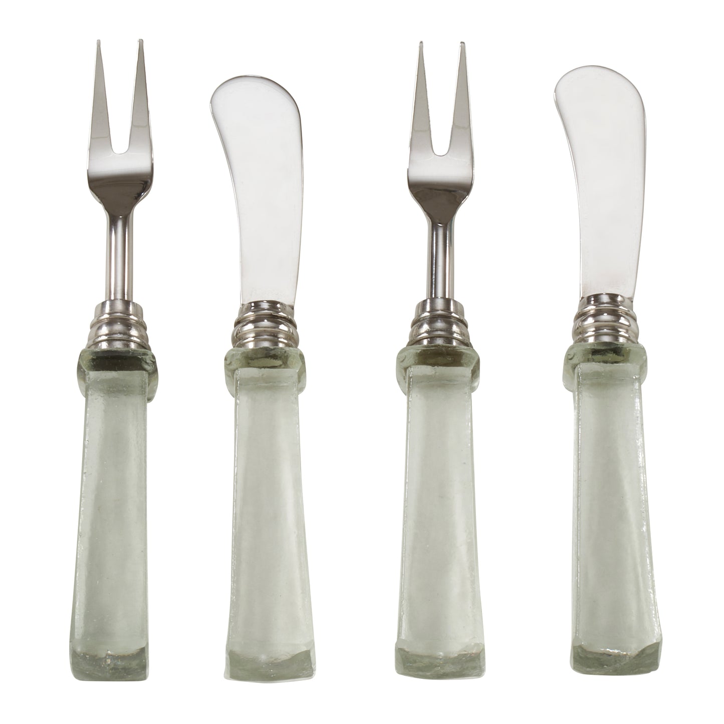 Occasion Gallery Clear Glass Handle Flatware, Cheese Sets, and Cocktail Knife and Fork Sets, Stainless Steel 14/1 - Glass
