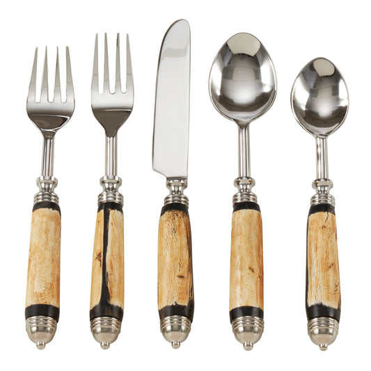 Occasion Gallery Ivory Horn Flatware, Set of 5 (1 Place Setting), Stainless Steel 14/1, Brass, Iron, buffalo horn